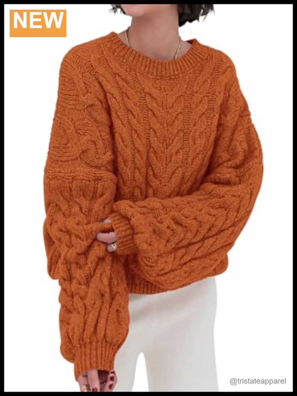 Cable Knit Oversized Sweater Womens Long Sleeve Crewneck Chunky Pullover